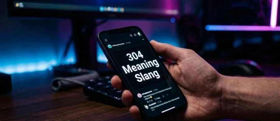 Smartphone screen showing the 304 meaning used in text messages across different social media platforms like TikTok, Snapchat, and Instagram