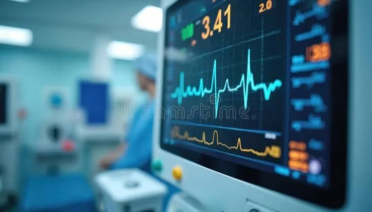 Cardiology Puns about ECG and rhythm featuring a modern ECG monitor beside a stethoscope and medical chart