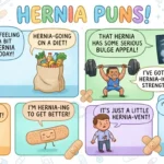 Illustration with Hernia Puns written on it