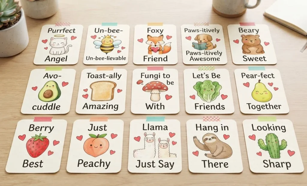 Names Like Ben Dover Puns featuring wholesome wordplay names on friendly illustrated cards.