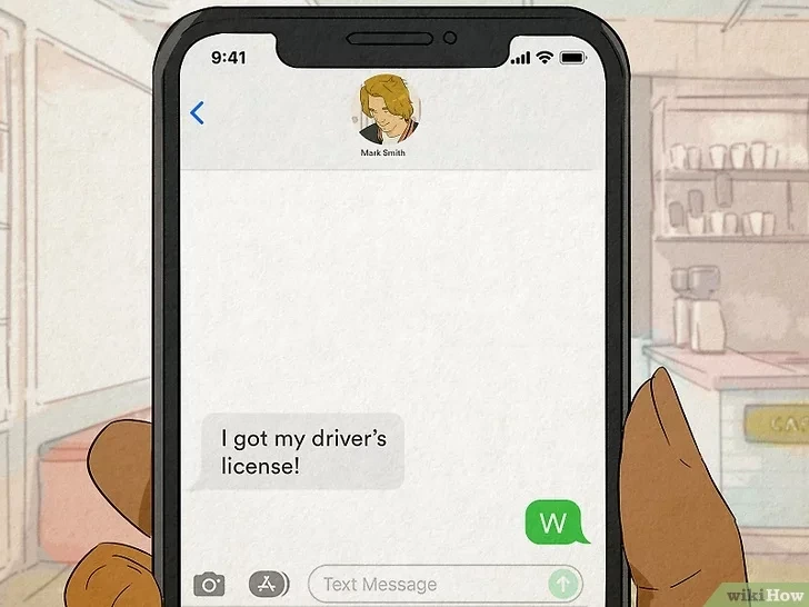 Smartphone screen showing examples of W in text meaning in text conversations