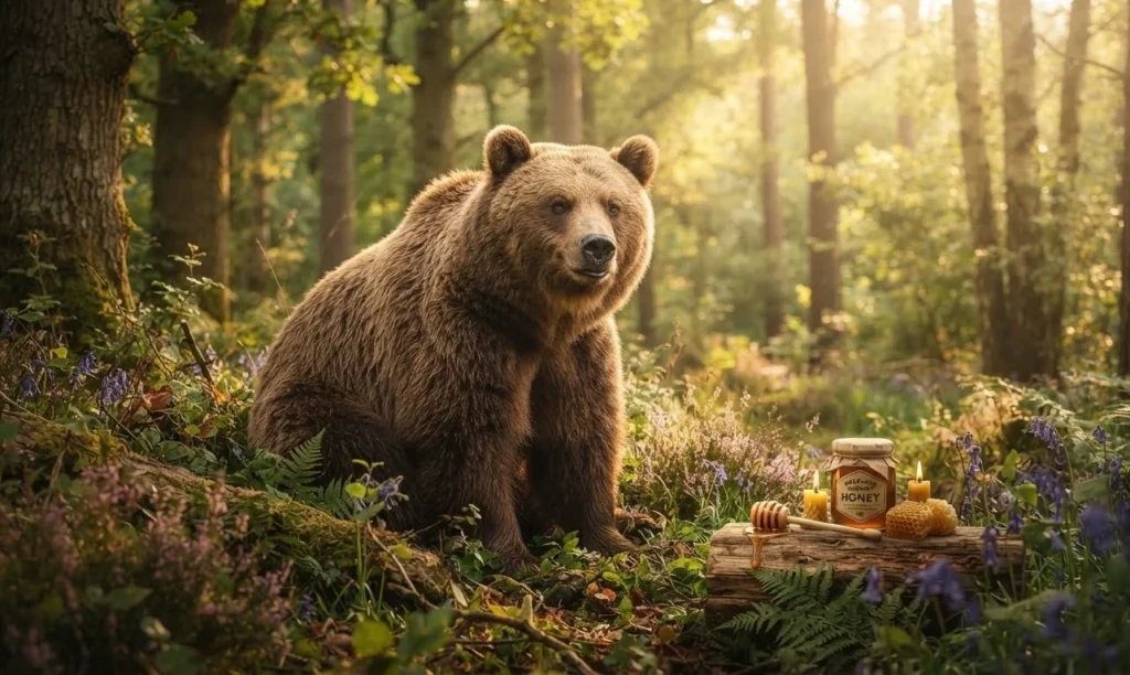 Bear Puns featuring a friendly brown bear in a peaceful forest