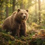 Bear Puns featuring a friendly brown bear in a peaceful forest
