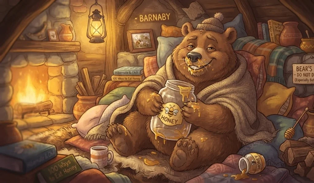 Bear Puns Dirty featuring a playful bear in a cozy honey filled den