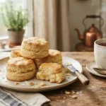 Best Biscuit Puns featuring warm golden biscuits beside a cup of tea