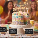 Cake Puns featuring a colorful celebration cake with frosting and candles