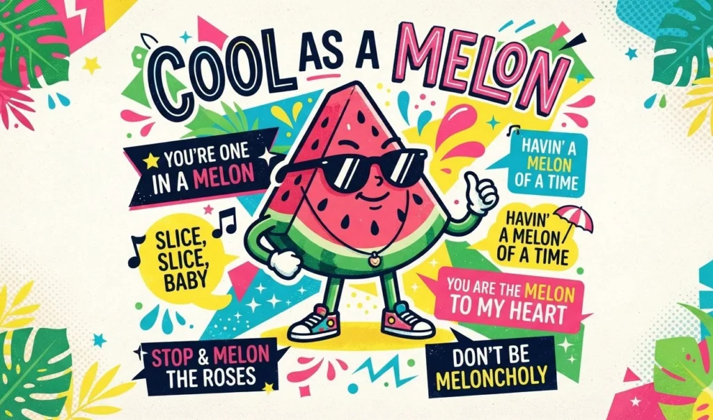 Bold graphic design with a cool watermelon wearing sunglasses and funny watermelon puns text