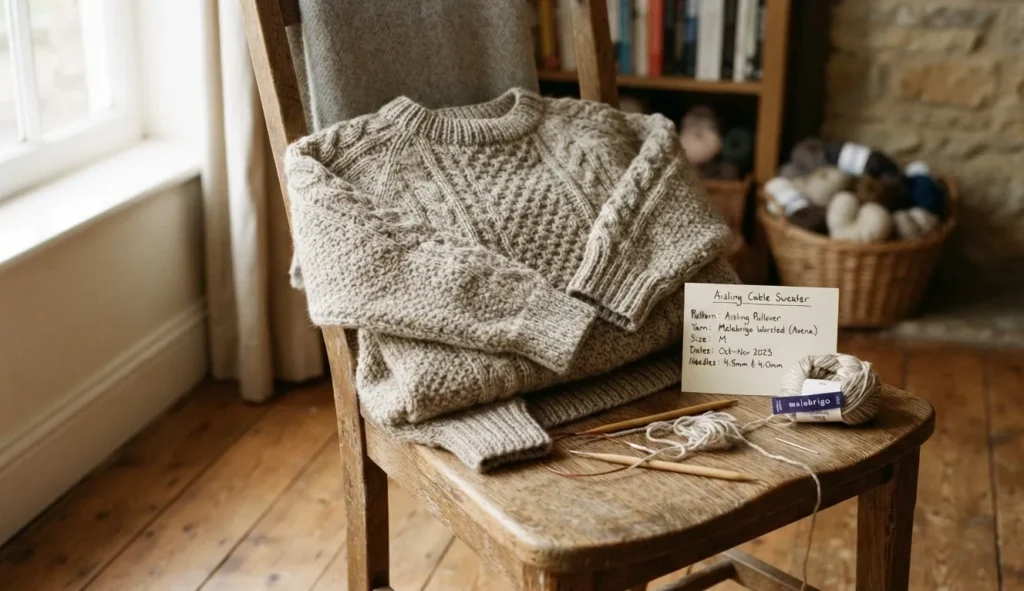 Knitting Puns for a finished handmade sweater project
