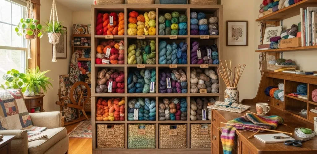 Knitting Puns about a colorful yarn stash and knitting supplies