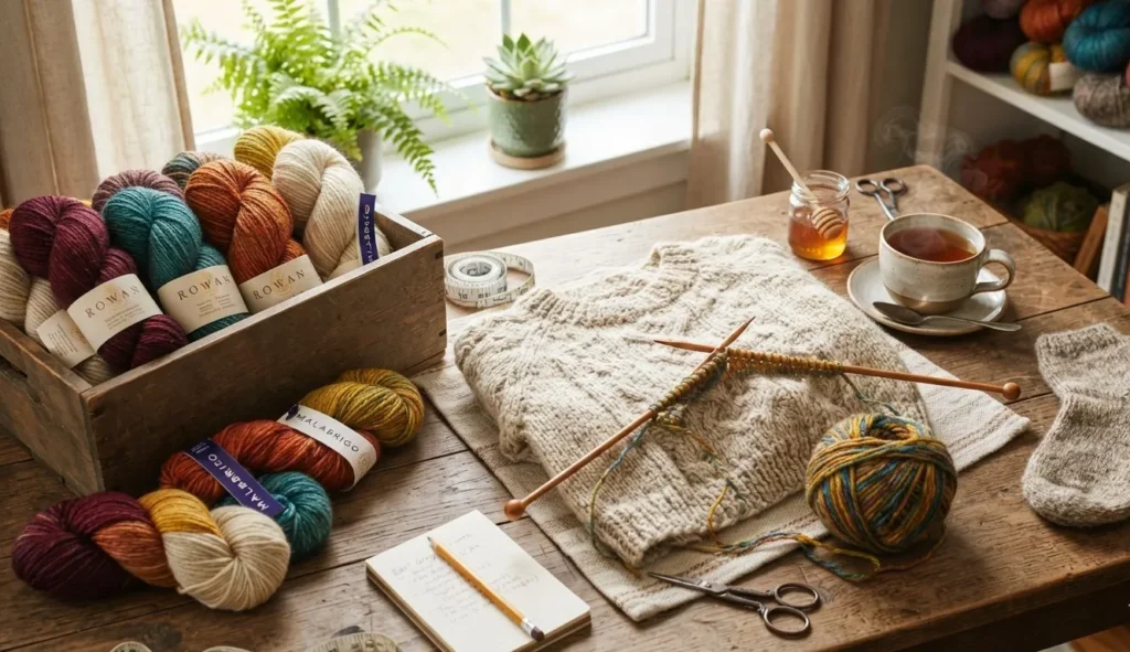 Knitting Puns featuring colorful yarn knitting needles and a cozy sweater
