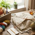 Knitting Puns featuring colorful yarn knitting needles and a cozy sweater