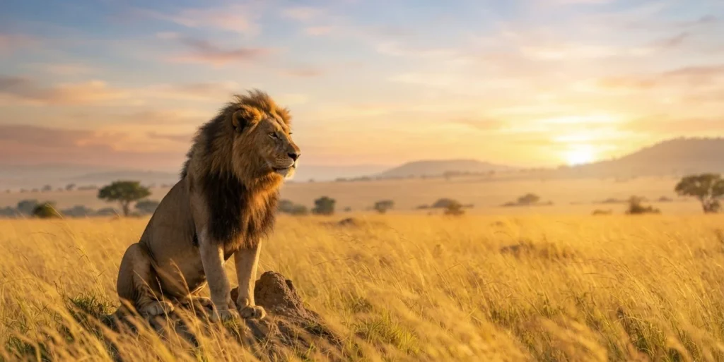 Lion Puns featuring a majestic lion in the golden savanna