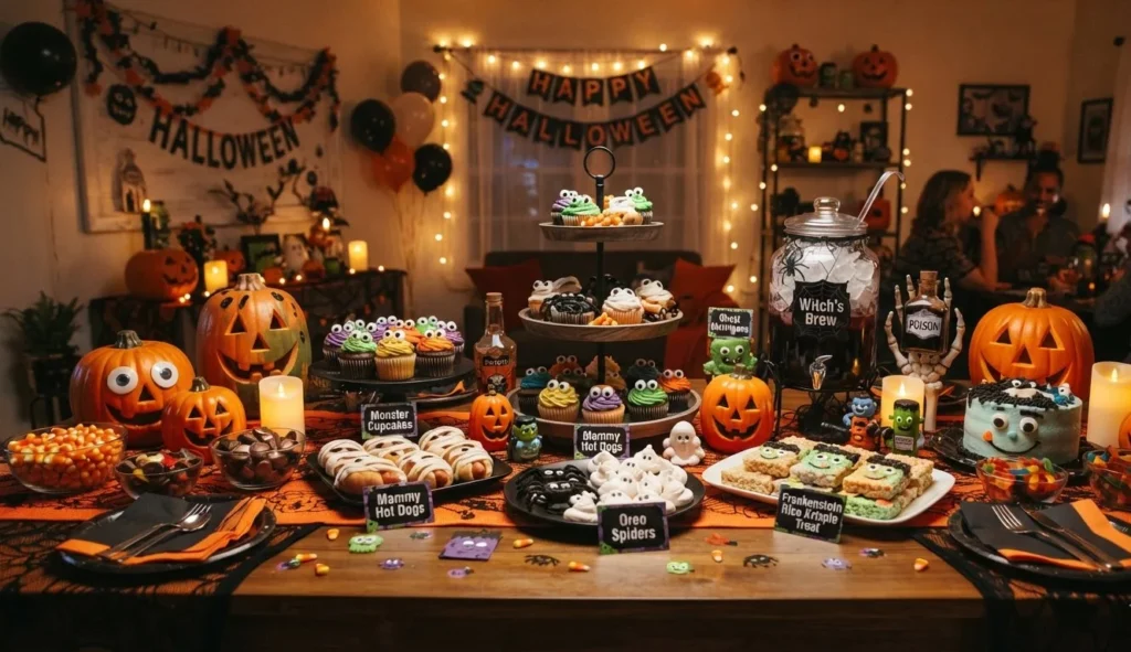 Monster Puns Halloween image showing monster themed party treats and decorations