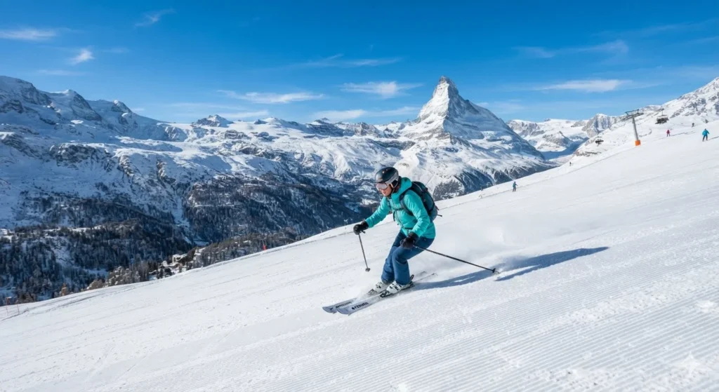 Mountain Puns about snow featuring snowy peaks, alpine slopes, winter adventure, and a dramatic mountain landscape