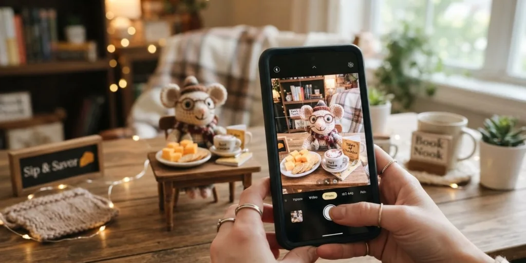 Mouse Puns Instagram caption scene with a mouse themed photo setup and cheese