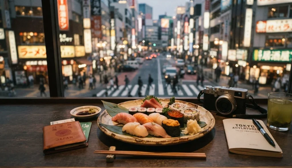 Sushi Puns for a Tokyo travel photo featuring a traditional sushi plate
