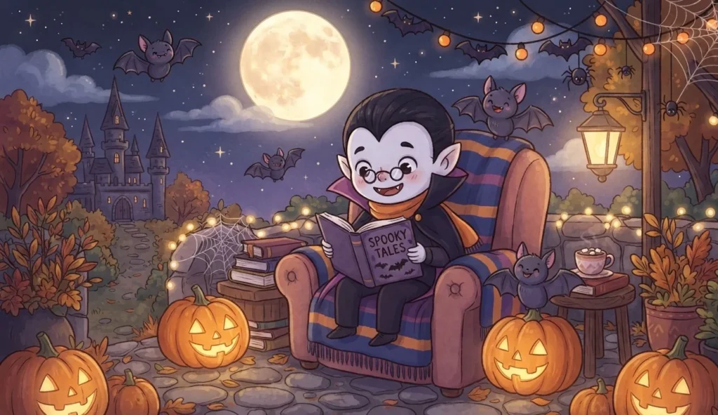 Vampire Puns and vampire jokes for kids featuring a cute friendly vampire and bats
